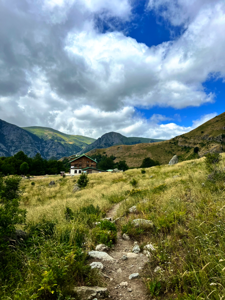 Meadow nearby a camping hut in the mountains of Bulgaria